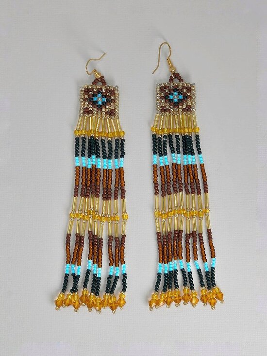 Boheme Jewelry - Earthy Southwestern Geo Beaded Earrings Boho Fringe Bohemian Jewelry